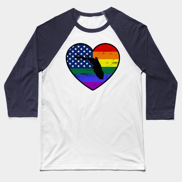 Florida United States Gay Pride Flag Heart Baseball T-Shirt by TextTees